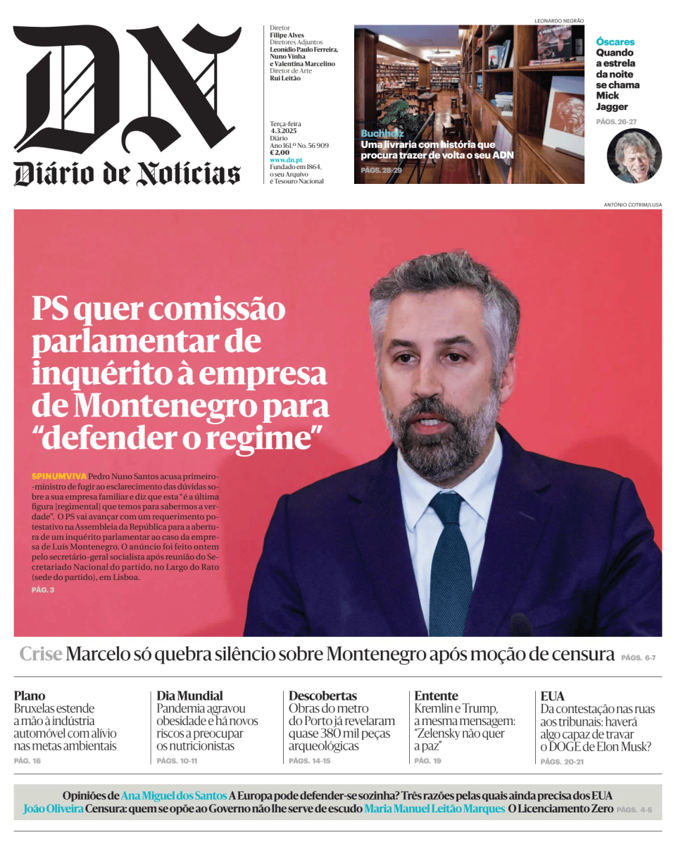 Prima-pagina-Diario de Noticias-edizione-di-oggi-20250304